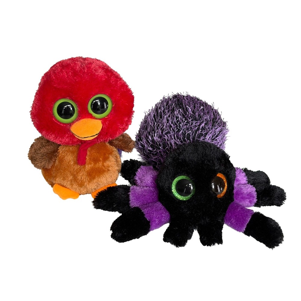 Beanie Boos Thanksgiving Turkey "Thankful" 5.5" & Halloween Spider "Creeper" 8"